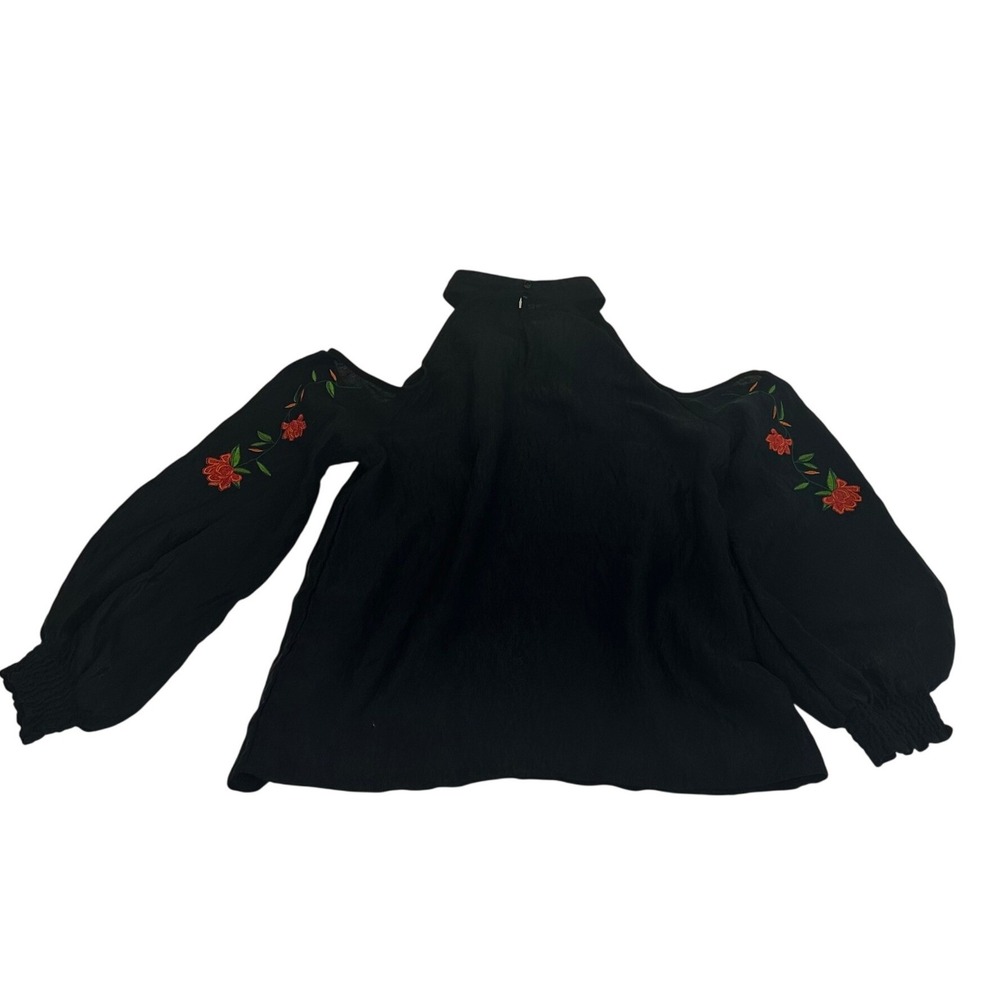 Lumiere Black Floral Embroidered Cold Shoulder High Neck Blouse Women's Medium‎ - Picture 5 of 7